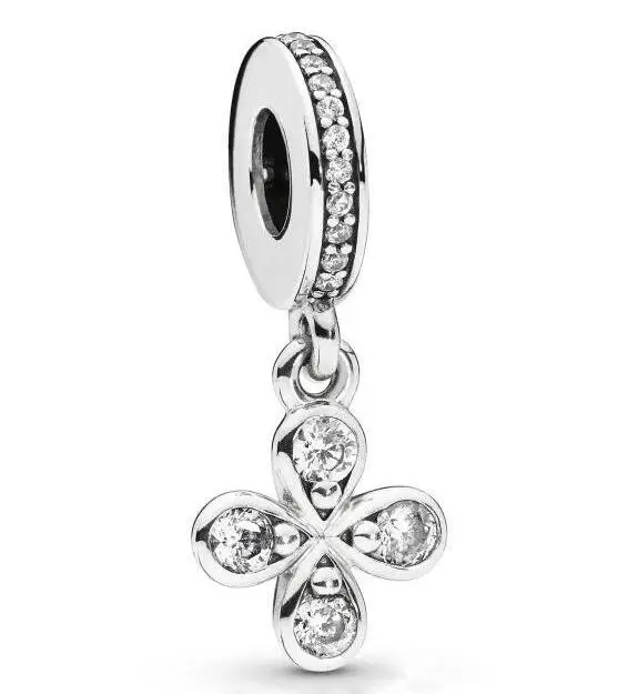 

Genuine 925 Sterling Silver Bead Four Petal Flower Charm Pendant Beads Fit pandora Women Bracelet & Necklace Diy Jewelry
