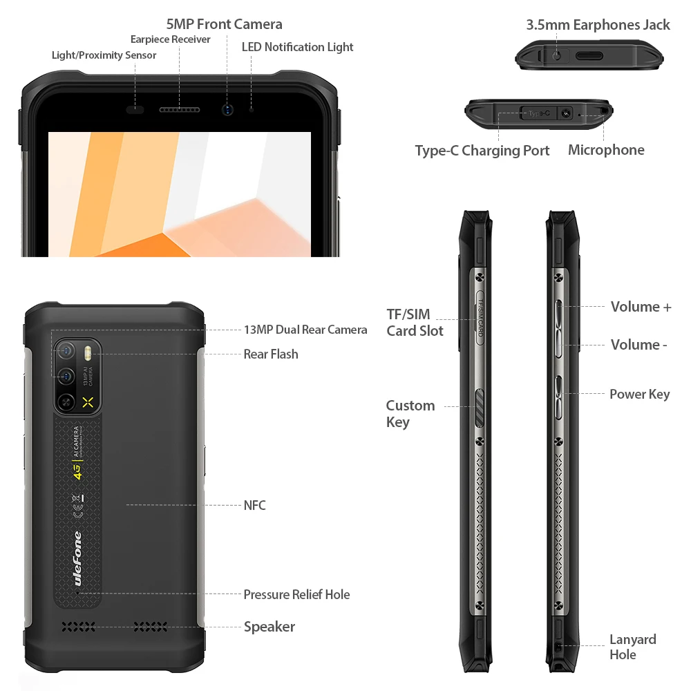 Ulefone Armor X10 Global Version Waterproof  Rugged Phone 4GB +32GB 5180mAh telephone 5.45“ Android 11NFC 13MP Smartphone