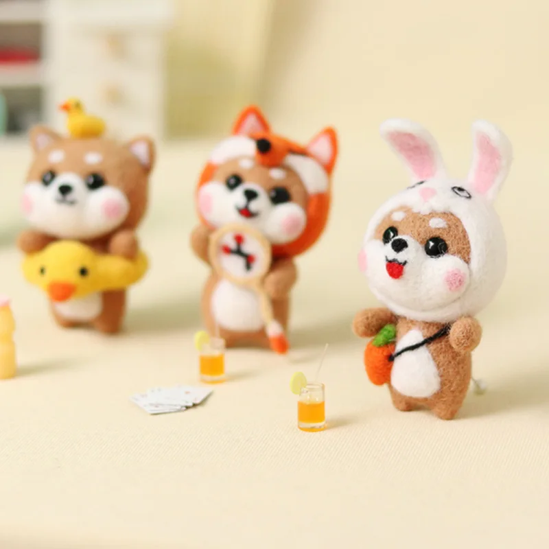 Необработанный набор милый медведь лиса кролик собака милая шерстяная игла для