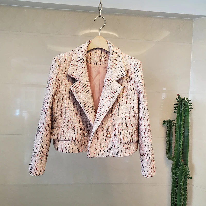 Женский короткий твидовый пиджак HAMALIEL винтажный шерстяной в цветную клетку
