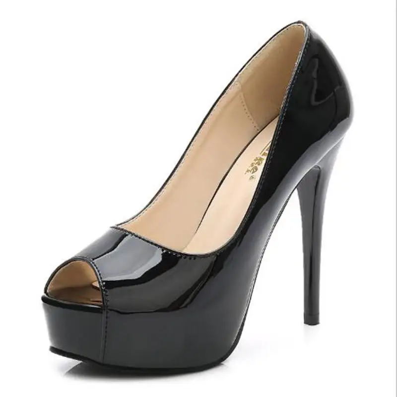 Women Fashion Sexy Peep Toe Patent Leather Spring Office Pumps Big Size 34-39 Ladies Ultra High Heel Pumps Shoes