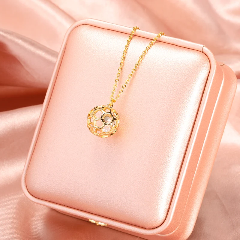 

New Fashion Football Zircon Necklace Stainless Steel Necklace For Women Soccer Hollow Pendant Exquisite Luxury Jewelry Men Gifts