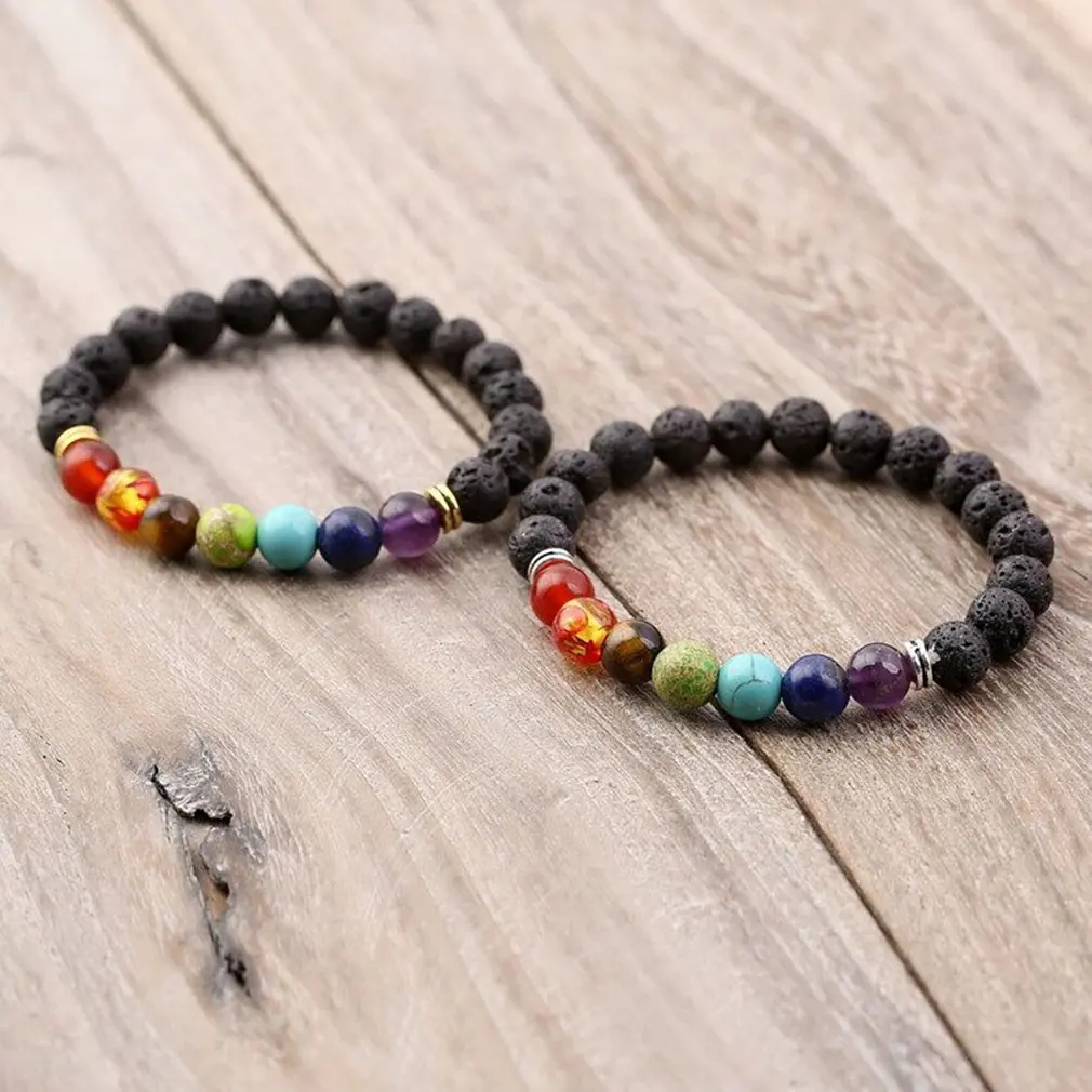 

Natural Stone Tiger Eye 7 Chakra Bracelets & Bangles Yoga Balance Beads Buddha Prayer Elastic Bracelet Men pulseira masculina