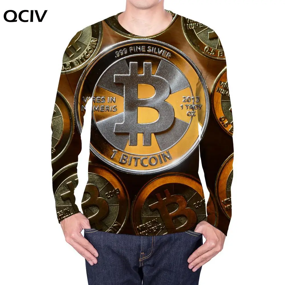 

QCIV Bitcoin Long sleeve T shirt Men Money Funny T shirts Art 3d Printed Tshirt Novel Punk Rock Mens Clothing Summer Streetwear