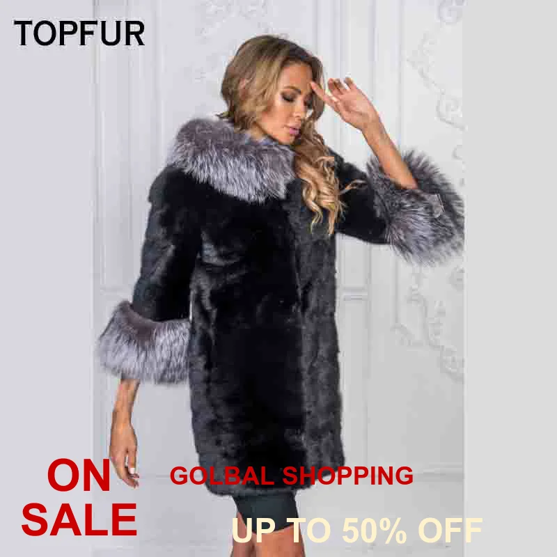 Женская Шуба из натурального меха норки с воротником серебряной лисы зимняя