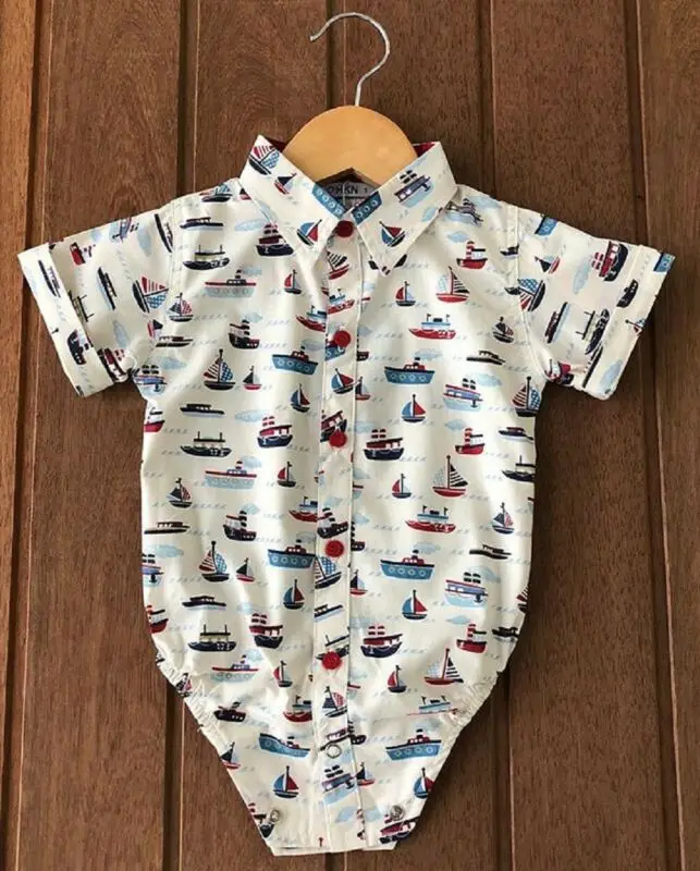 

Summer Toddler Infant Baby Boy Gentleman Shirt Clothes Short Sleeve Bodysuits Jumpsuit Outfit