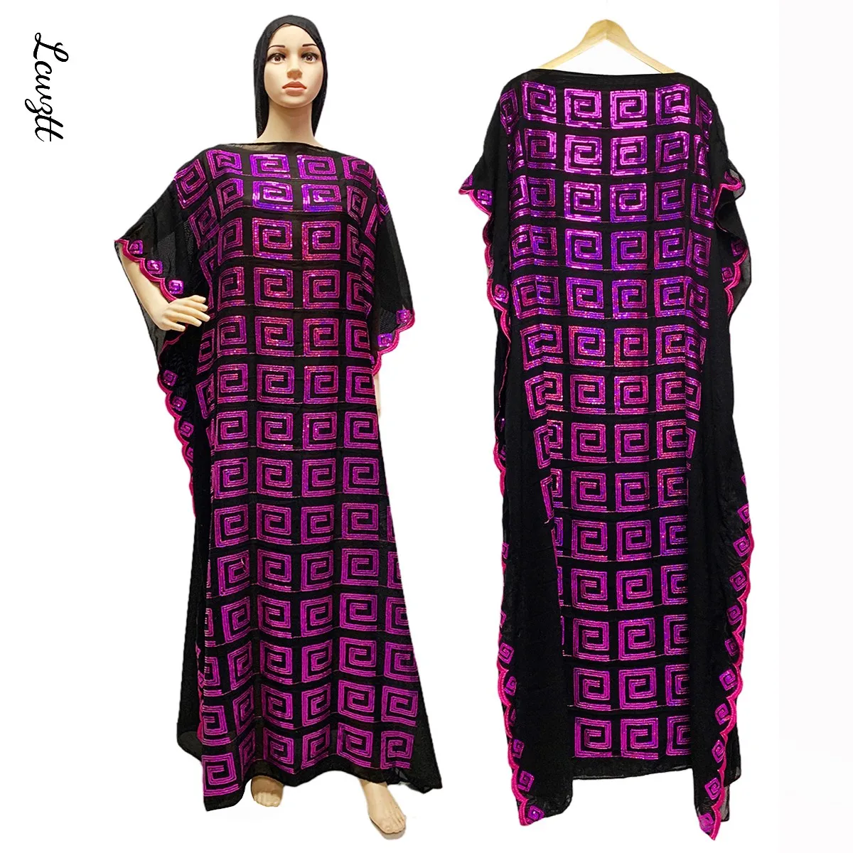 

Последнее поступление, повседневное и удобное Африканское женское черное платье, вышитые блестками мусульманское платье, Дубайский пулове...