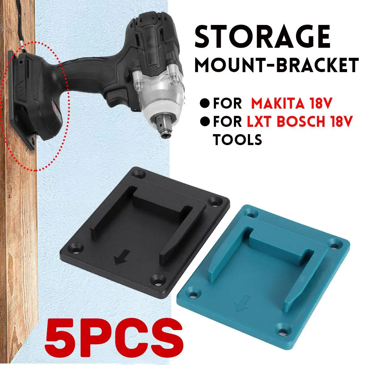 

5Pcs Wall Mount Storage Mount Bracket Machine Holder Fixing Devices Electric Tool Fit for Makita LXT for Bosch 18V Battery