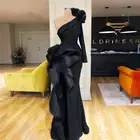Элегантные черные атласные платья на одно плечо для выпускного вечера с длинными рукавами и рюшами на заказ, женские вечерние платья De Soire