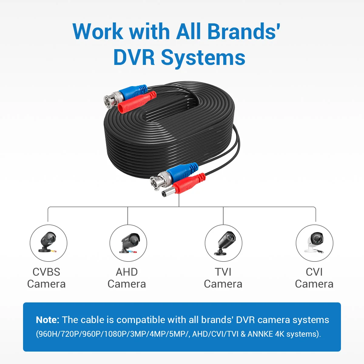 ANNKE 4 шт. в партии 30 м 100 футов BNC видео кабель питания для CCTV AHD камера DVR система