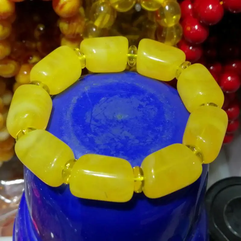 

Natural Baltic Amber-beads Elastic Beaded Bracelet Men Women Temperament Jewelry Real Amber Beaded Bangles Honey Wax Bracelets