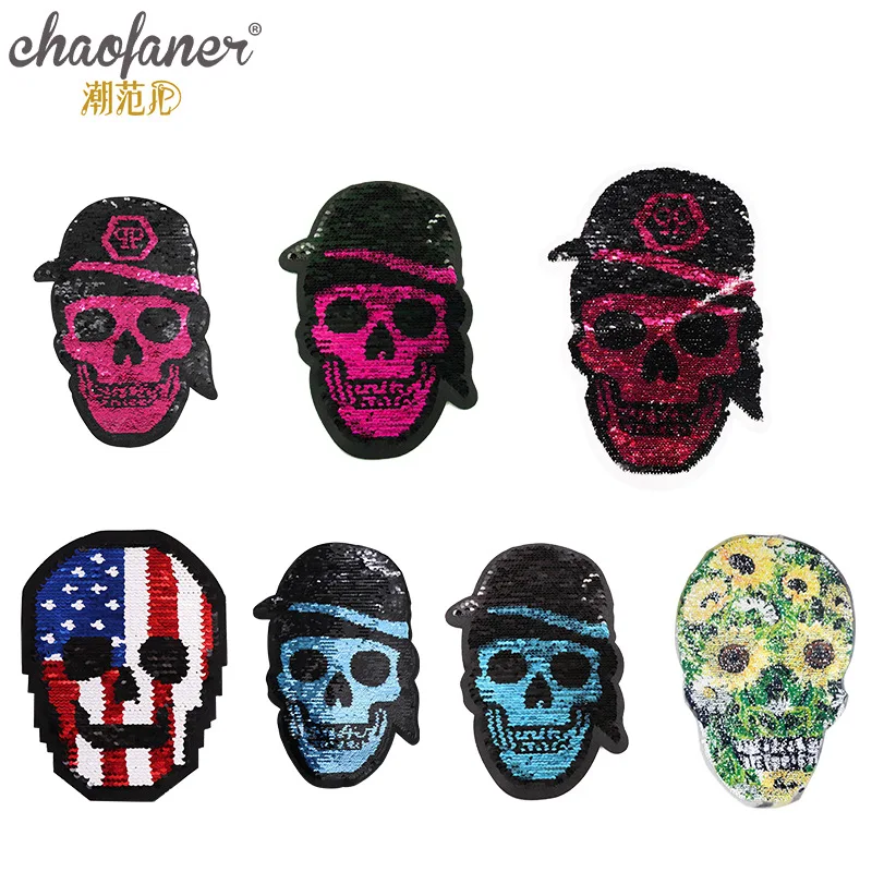 

Manufacturer's direct sales clothing cloth paste accessories can be flipped beads skull patch paste large DIY clothing Stock