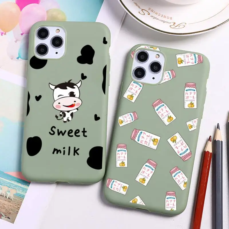 

USAKPGRT Cute milk cow Phone Case for iPhone 12 mini 11 Pro Max X XR XS 8 7 6s Plus Candy green Silicone Cases