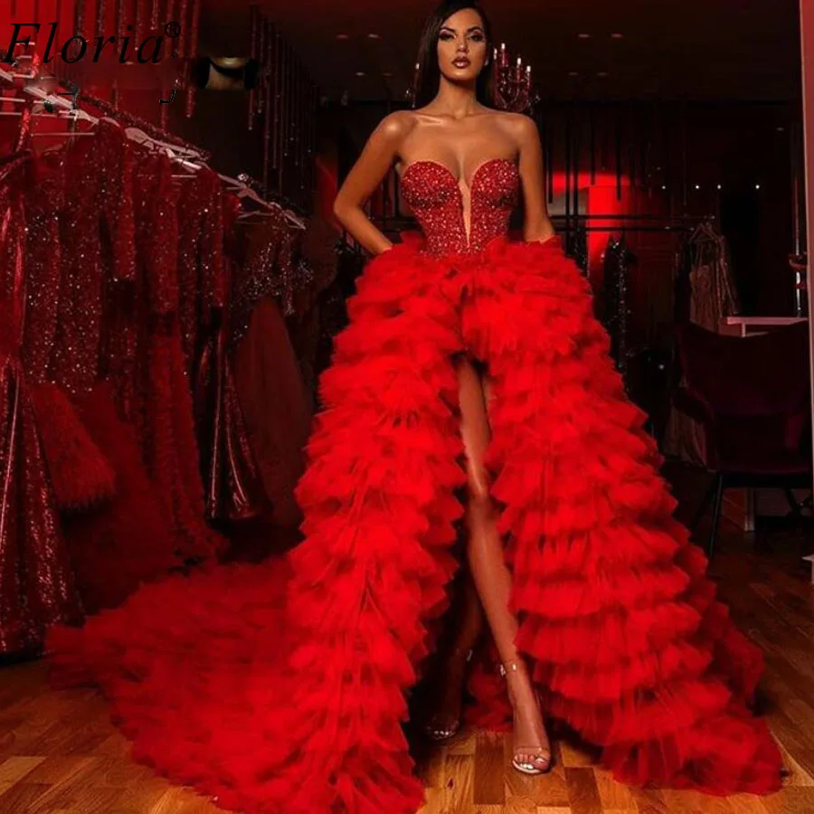 New Red Crystals Prom Dresses 2020 A-Line Sweetheart Sexy Vestidos De Fiesta De Noche Sequins Evening Gowns Celebrity Dress
