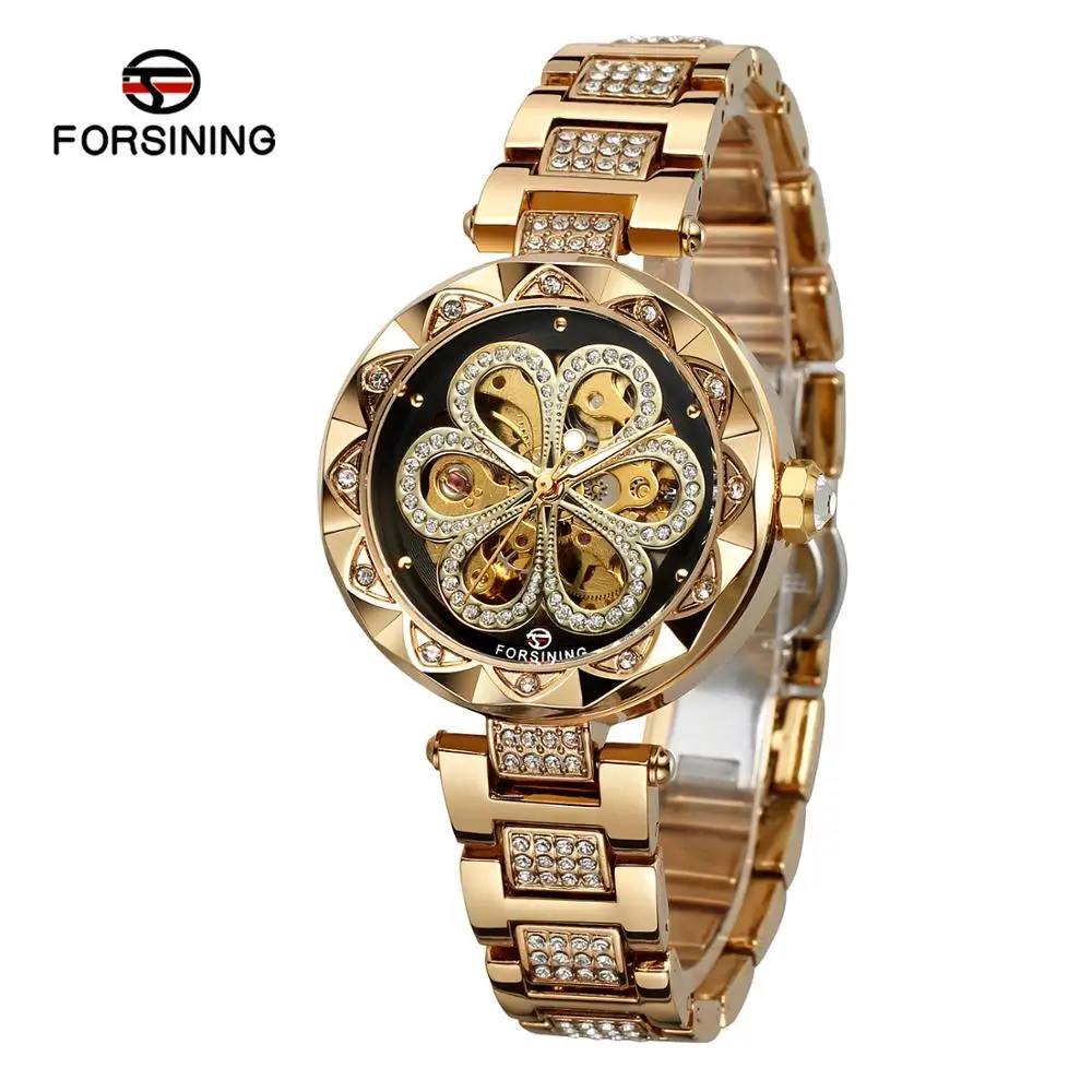 

Forsining Women's Mechanical Automatic Skeleton Brightly Clear Stones Analog Dial Watch with Stainless Steel Bracelet FSL8188M4