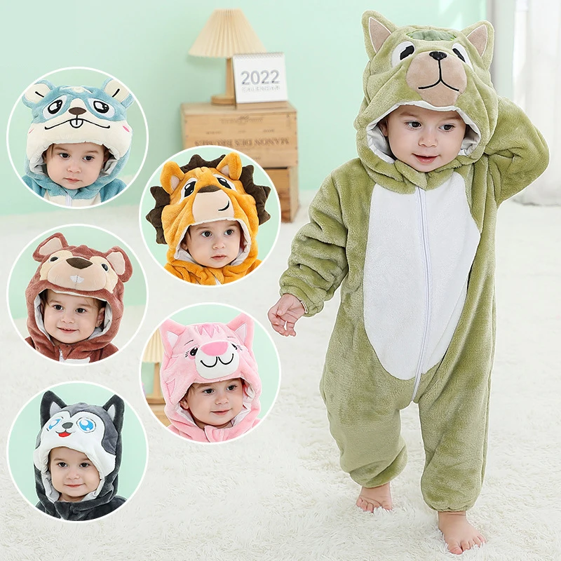 

Cute Cartoon Flannel Baby Rompers Monkey Lion Panda Pajamas Cotton Baby Boy Girls Animal Costume Baby Jumpsuit Kigurumi Outfits