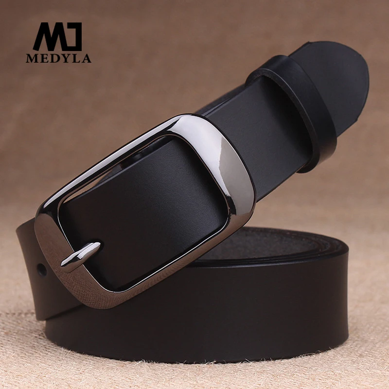 MEDYLA Women Belt Genuine Leather Belt Noble Black Buckle Natural Leather Belts for Women Simple Casual Decorative Waist Belt