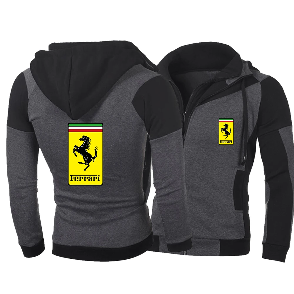 

2020 new car pattern double zipper pure cotton spring and autumn men's fashion plus fleece hoodie men thick printed cardigan