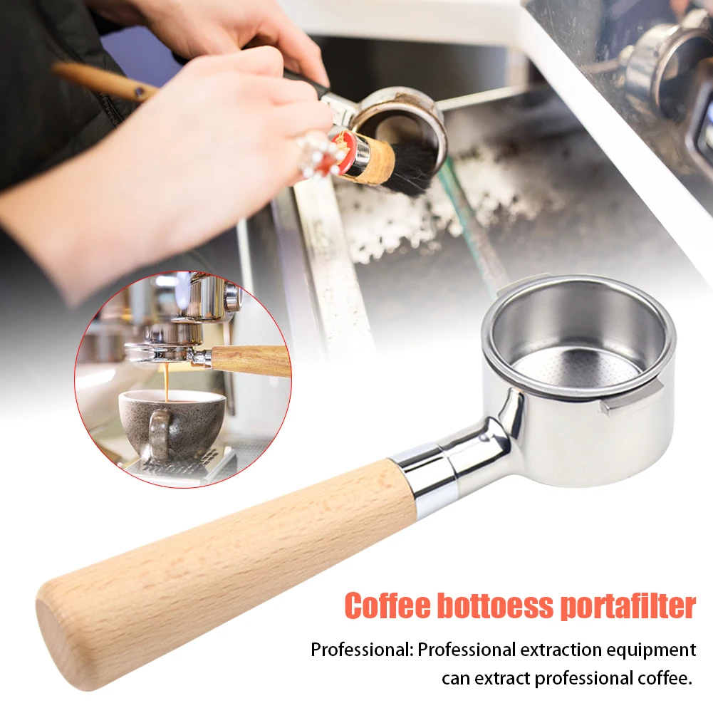 

51mm Handle Coffee Filter Basket Tool Coffee Bottomless Portafilter Stainless Steel Beech Handle