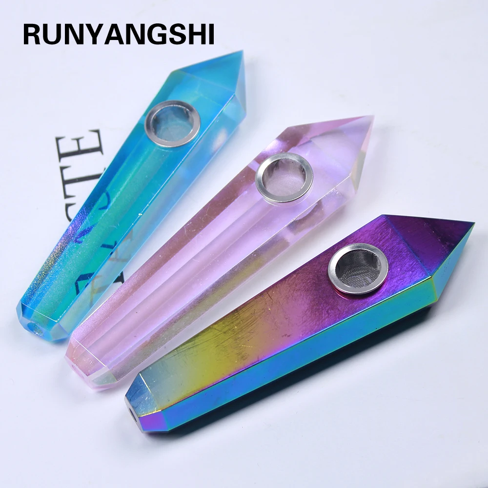 

Runyangshi 1 шт. гальваническое покрытие, цветная хрустальная трубка smokey, исцеляющая Хрустальная трубка для курения, домашний декор, ремесла