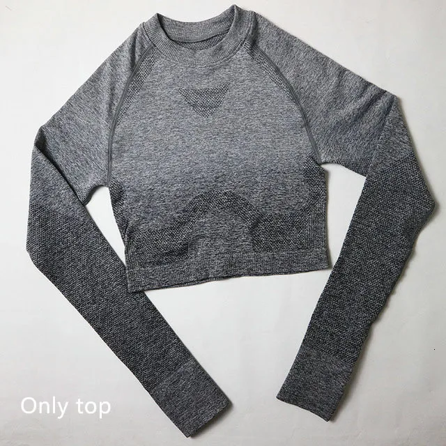 Gray top 3 шт., бесшовный комплект для йоги с эффектом омбре, женская одежда для тренировок, спортивный бюстгальтер, топы с длинными рукавами, леггинсы, набор для бега, фитнеса, спортзала, женская спортивная одежда - Цвет: Gray top