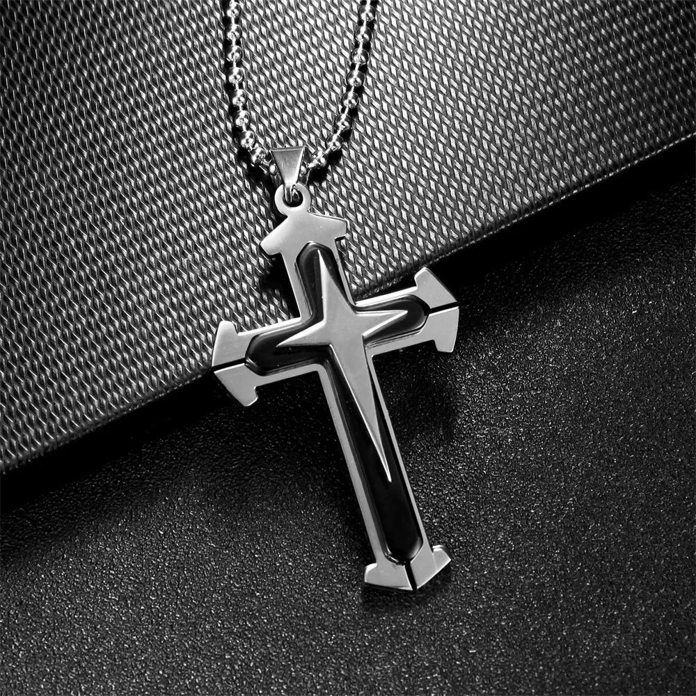 

2021 Simple Fashion Classic Cross Men Necklace Stainless Steel Chain Pendant Necklace For Men Jewelry Gift