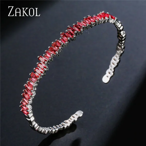 Red Модные черные браслеты ZAKOL с кубическим цирконием, модные браслеты-манжеты для женщин и девушек, вечерние ювелирные изделия на свадьбу FSBP154 - Окраска металла: Red