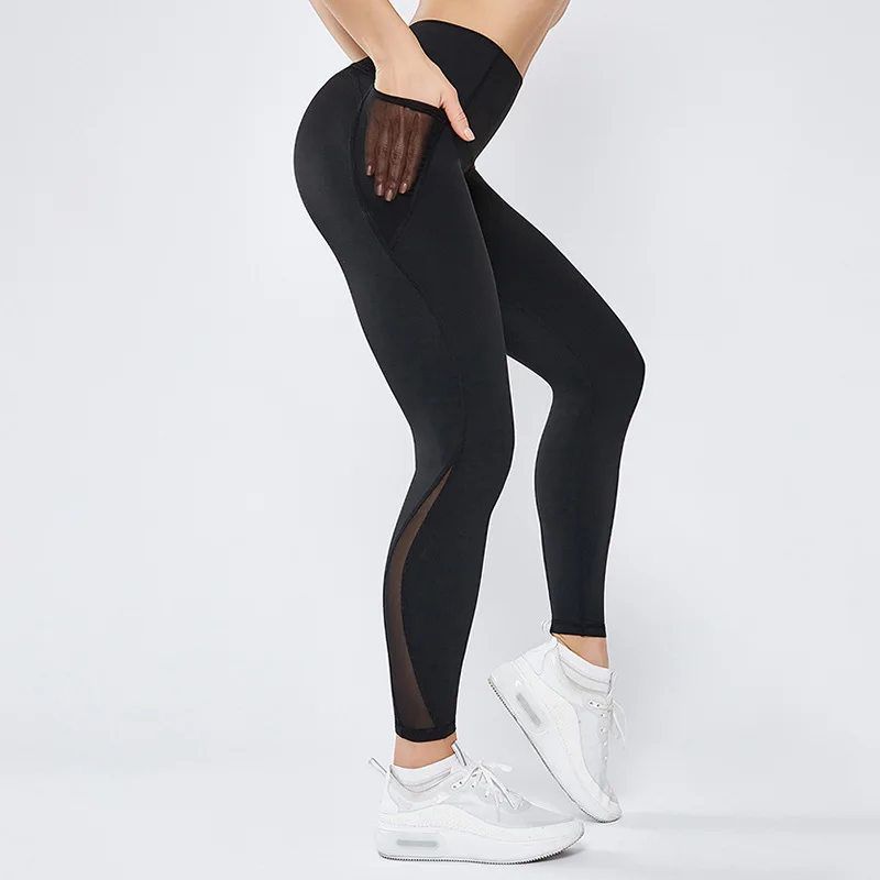 

JUNGLEKING High quality four seasons mesh stitching fitness nylon high waist hip tights yoga track and field pants women running