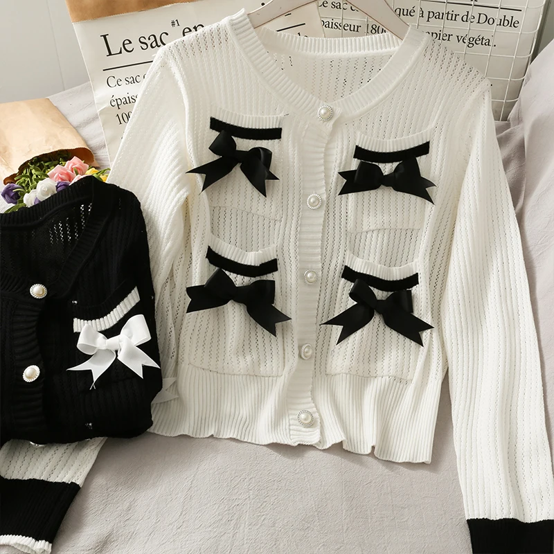

Женская модная облегающая вязаная блузка с длинным рукавом и бантом, милый повседневный уличный Топ для девушек, элегантная повседневная Б...