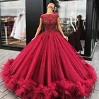 Винтажное свадебное платье с рюшами, бордовое длинное свадебное платье, бальное платье с бусинами и жемчугом, Vestido Robe De Mariee Festa Puffy Brautkleid