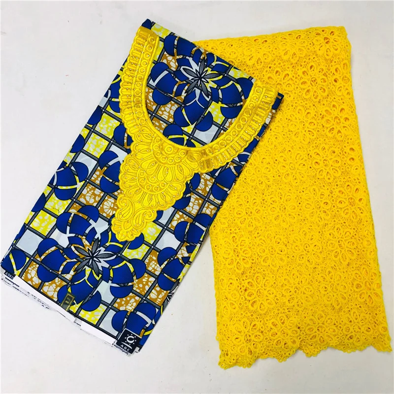 

Lace Fabrics Milk Silk cord lace match African Ankara Fabric Wax Print Fabric 3yards+2.5yards guipure lace