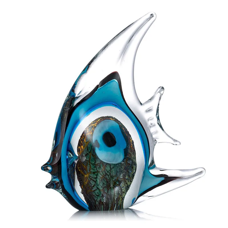 

Nordic Creative Blue Glaze Tropical Fish Artware Animal Sculpture Home Decoration Accessories Modern Glass Statue Room Ornament
