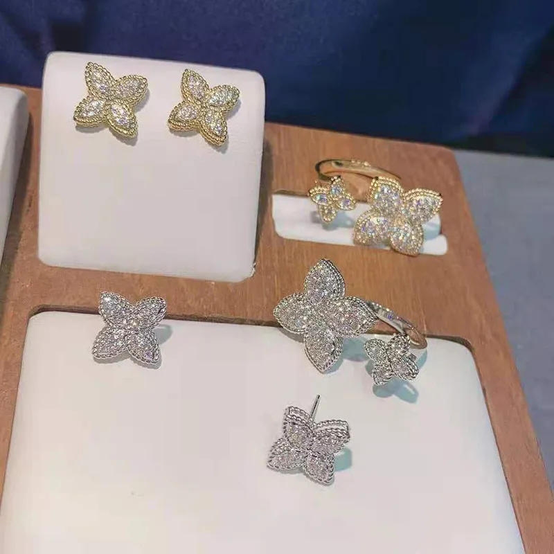 Funmode Flower Shape Gold Color Silver Color Adjustable Size Ring Jewelry Set for Women Party Gifts anillos mujer  FS177