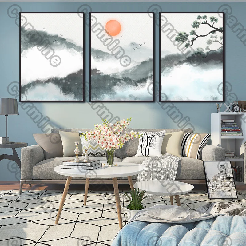 

Poster Mountain Pine Sun Landscape Canvas Painting and Prints Wall Art Pictures Decoration for Living Room 3Pcs Frameless
