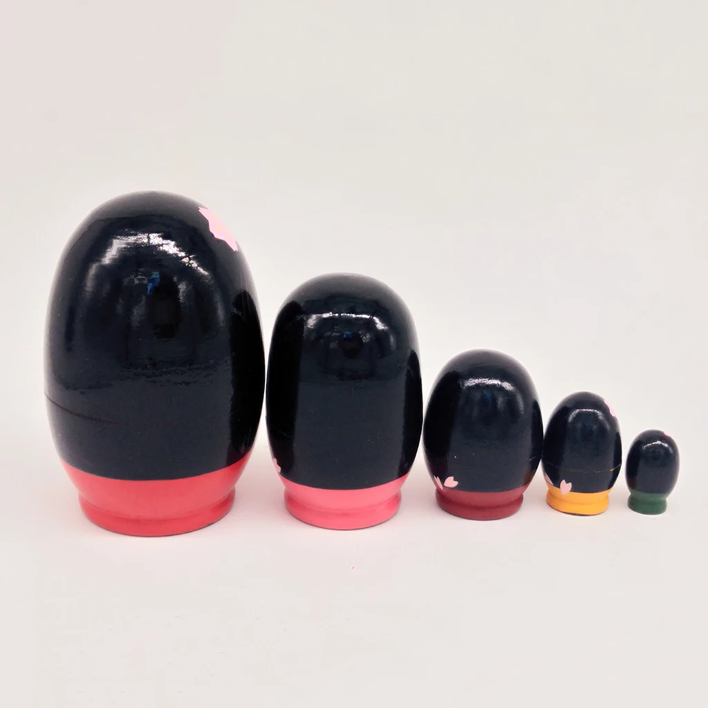 

5Pcs Wooden Hand Painted Russian Nesting Dolls Toys Decor -Japanese Girls