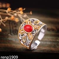 kjjeaxcmy boutique jewelry 925 sterling silver womens court fashion gold plated carved stone red agate sterling silver opening