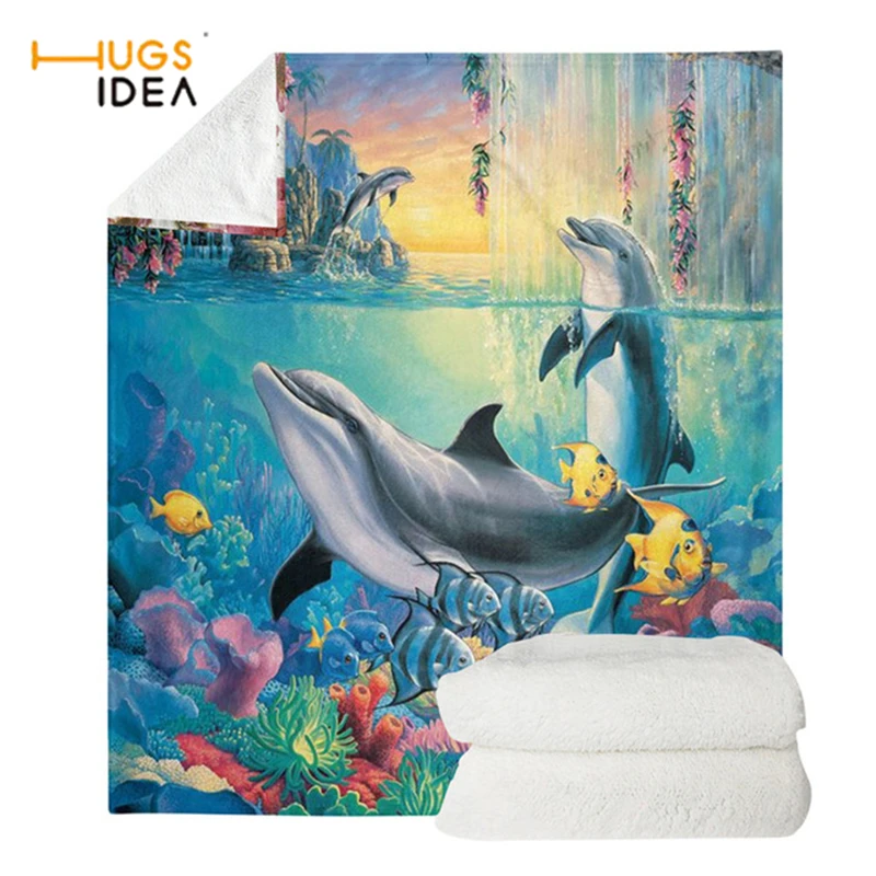 

Fleece Blanket 3D Sea Animal Dolphin Blue Soft Sofa Bedroom Travel Fall Thin Quilts Throw Blanket for Adult Kids for Conditions