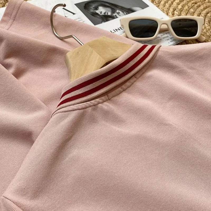 

2021 New Fashion Summer Cotton Peach Heart Embroidered Polo Dress Woman Sweet Loose Casual MIni Pink Straight Dresses Female