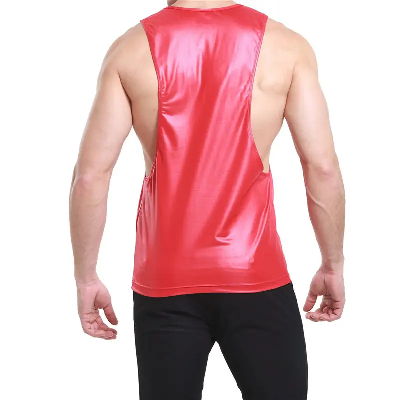 

Mens Tank Top PU Leather Gyms Muscle Bodybuilding Top Sexy Fitness Sleeveless Shirt Casual Loose Streetwear Gay Party Clubwear