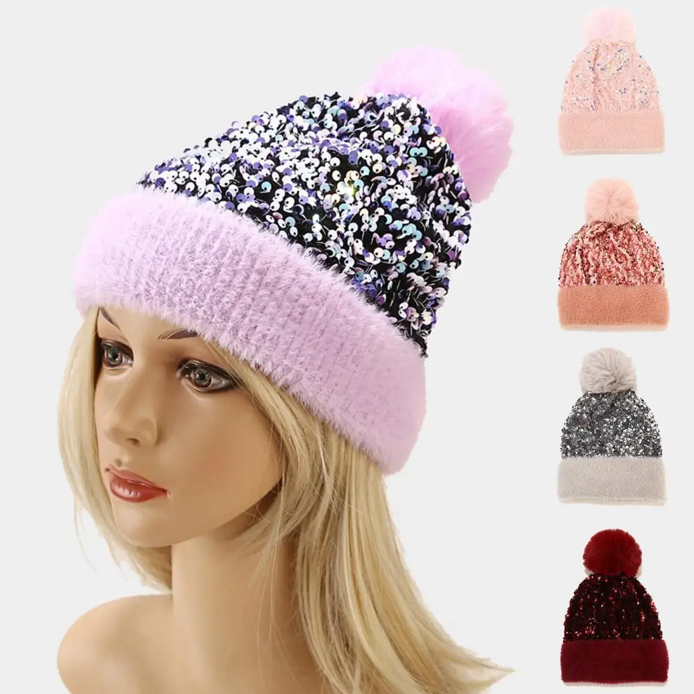 

Autumn Winter Stylish Shiny No Brim Knitted Hat Bonnet Cap Bonnet Women Beanie No Brim for Daily Life