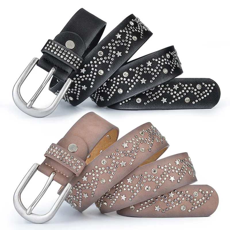 Женский ремень в стиле панк с металлическими пластинами широкий хип-хоп