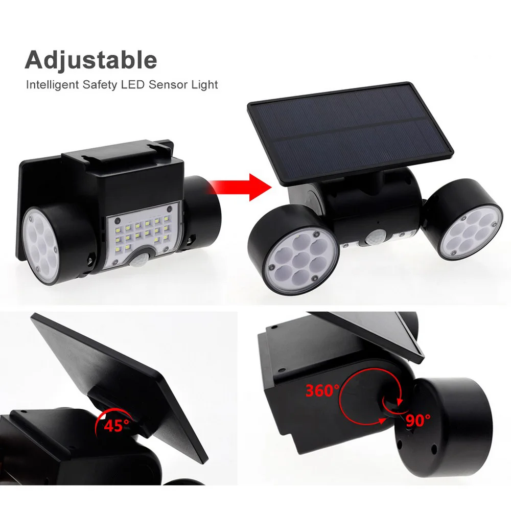 

30LED Spotlight Adjustable Angle Dual Head Solar Light PIR Motion Sensor Waterproof Outdoor Solar Lamp for Garden Wall Lights