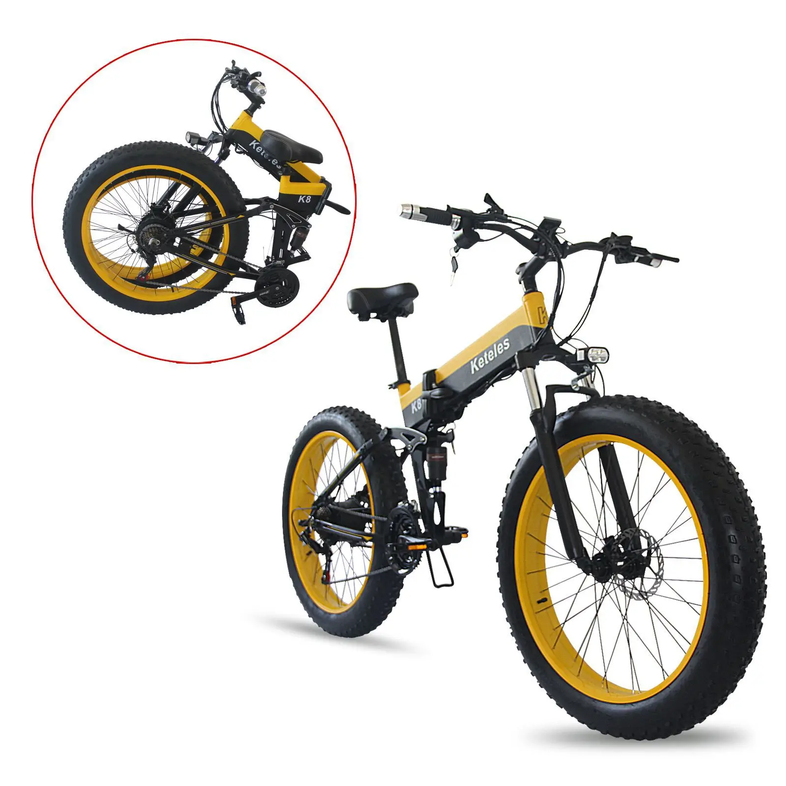 Folding Snow Mountain Bike 26 Inch 36V350W 7-speed Front And