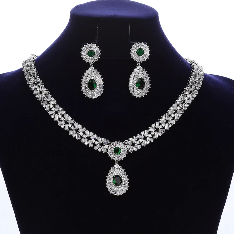 Женский комплект бижутерии, винтажное ожерелье и серьги, с цирконием, CNY123