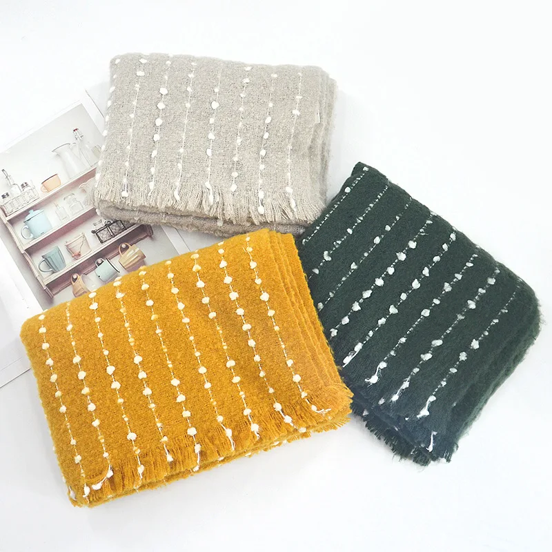 

SOUL OF TIGER New Korean Fashion Winter Women Vintage Striped Scarf Ladies Casual Long Shawl Cloak Female Warm Blanket Plus Size