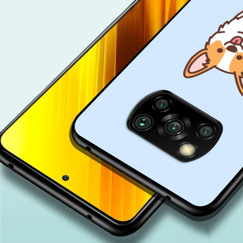 

Cartoon Corgi Dog For Xiaomi Poco X3 NFC M3 M2 X2 F3 F2 Pro C3 F1 Mi Play Mix 3 A2 A1 6X 5X Black Phone Case