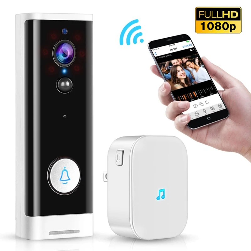 1080P беспроводной WiFi дверной звонок PIR монитор 2 Way домофон камера видео работа с Tuya