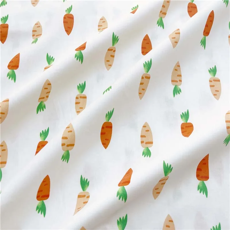 

New Cartoon WHITE Khaki Orange Carrot 100% Cotton Twill Fabrics For Kids Clothes Dress Quilting Cushion Craft Decor Tissue Tela