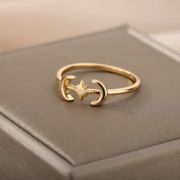 vintage moon and star rings for women stainless steel gold crescent moon polaris finger ring unique jewelry gift bijoux femme