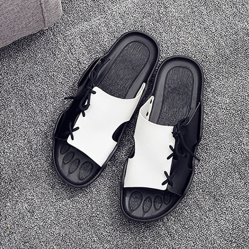 Сандалии мужские на шнуровке повседневные Нескользящие модные пляжные тапочки